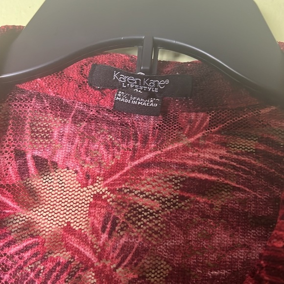 Karen Kane Women's long sleeve, lace,Red Button-Up Top - Picture 4 of 6